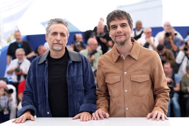Kleber Mendonça Filho and Wagner Moura pose during the 'The Secret Agent' photocall at the 78th annual Cannes Film Festival.