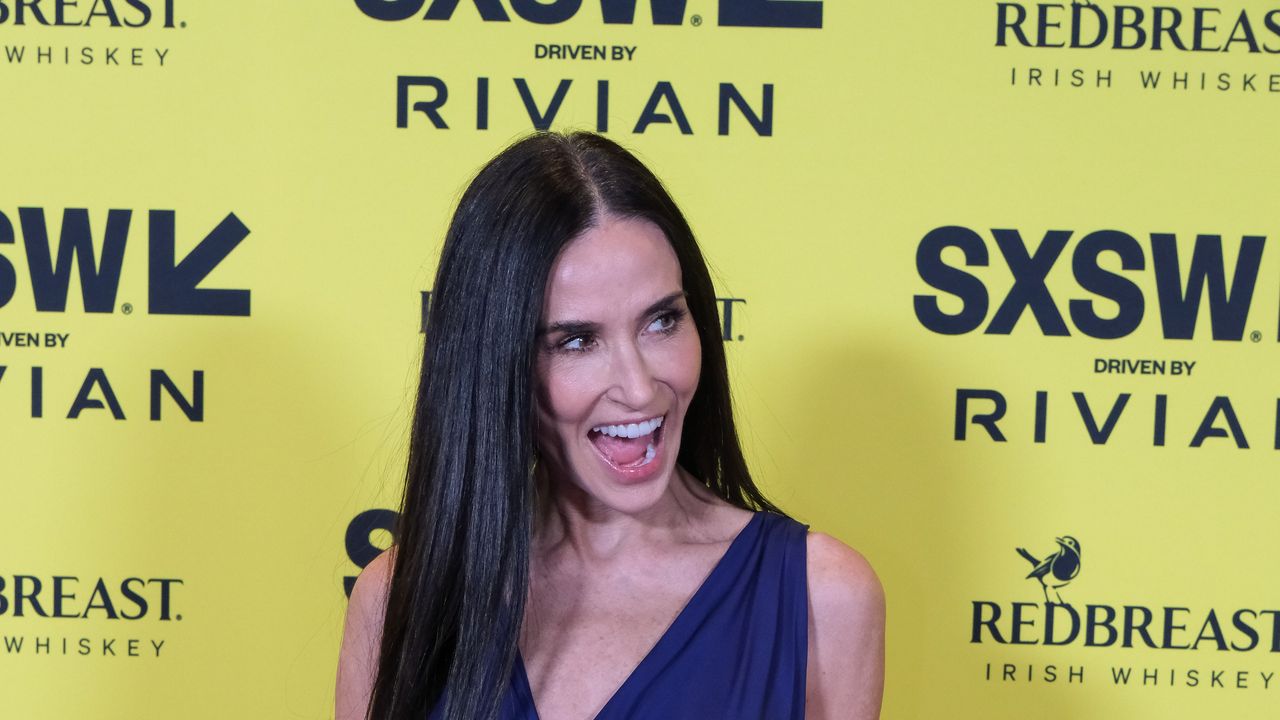 In Saint Laurent, Demi Moore Rivals Angelina Jolie’s Iconic Slit Dress Moment