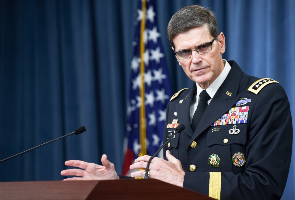 General Joseph L. Votel, commander, U.S. Central Command, briefs the media in the Pentagon Briefing April 29, 2016. Votel discussed the release of the U.S. Forces-Afghanistan investigation into the U.S. airstrike on the Doctors Without Borders trauma center in Kunduz, Afghanistan, on Oct. 3, 2015. (DoD photo by U.S. Army Sgt. First Class Clydell Kinchen)(Released)
