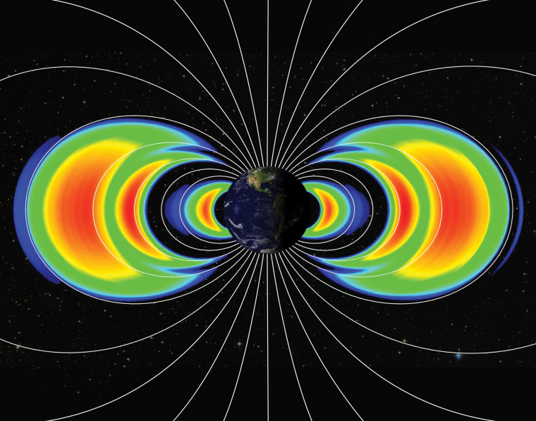 Van Allen Probes image shows three radiation belts around Earth in 2012.