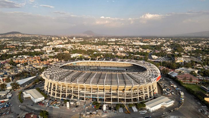 This aerial view shows the Banorte stadium (formerly known as Azteca), which is undergoing renovations to host the opening ceremony of the upcoming FIFA World Cup, in Mexico City, Feb. 26. AFP-Yonhap