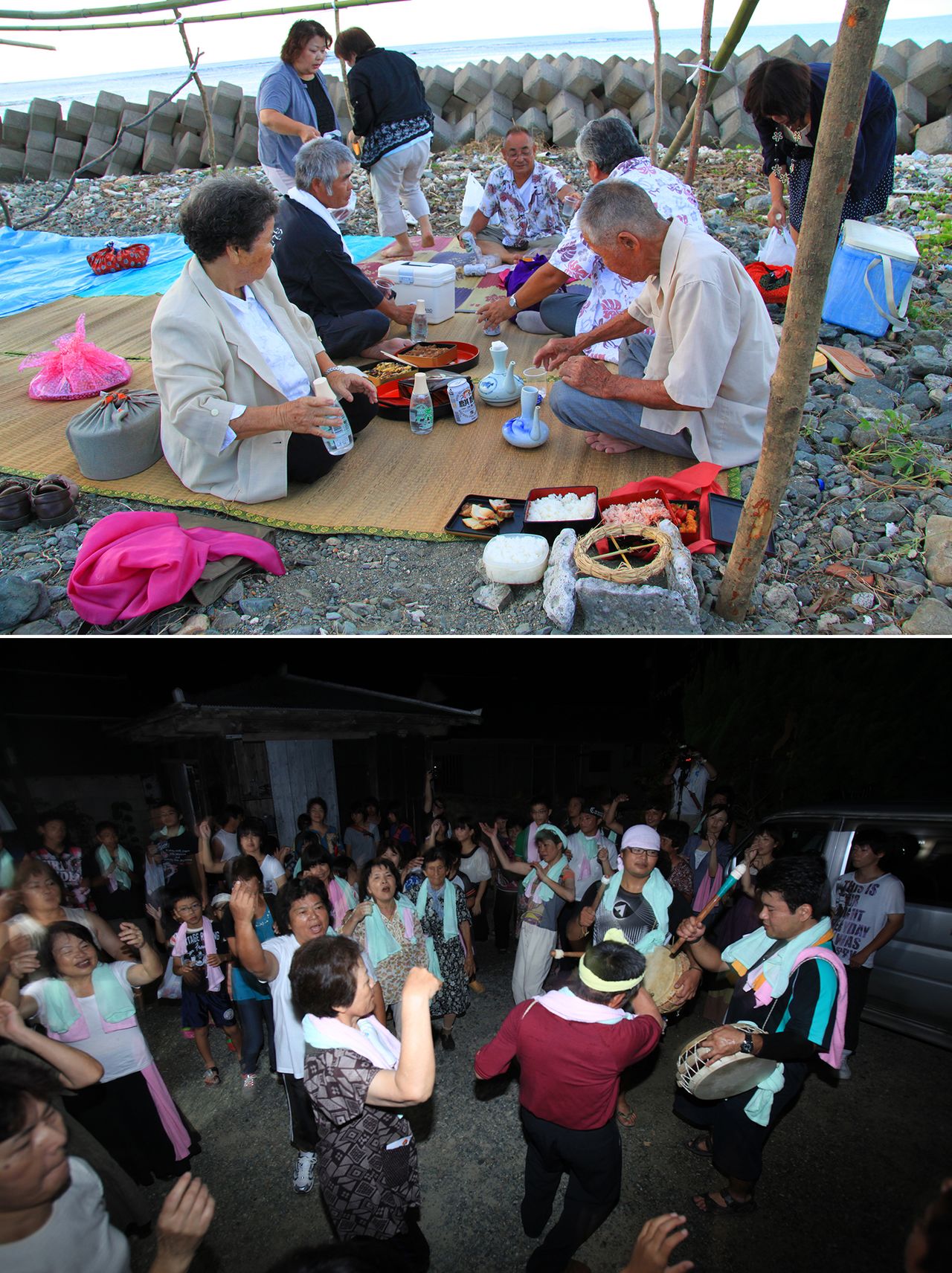 While rice farming has almost died out on Tokunoshima, hamaori and the Natsume Odori continue to strengthen community bonds. (© Hamada Futoshi)