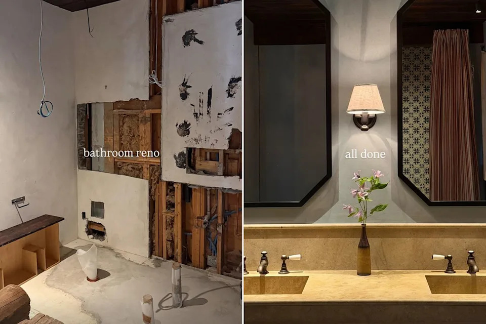 Before and after of Jenner's bathroom renovationCredit: Kendall Jenner/Instagram