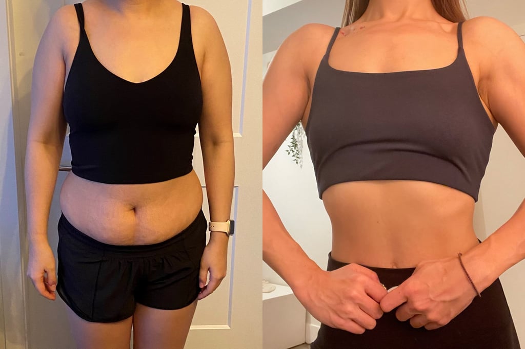 Jenny Yue in February 2021 (left) weighing nearly 78kg, and in January 2023 (right) when she was about 56kg. Having rapidly put on weight during the pandemic, Yue lost it again by eating more healthily and doing regular exercise. Photo: Jenny Yue