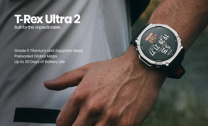 Image of the Amazfit T-Rex Ultra 2 on someone’s hand