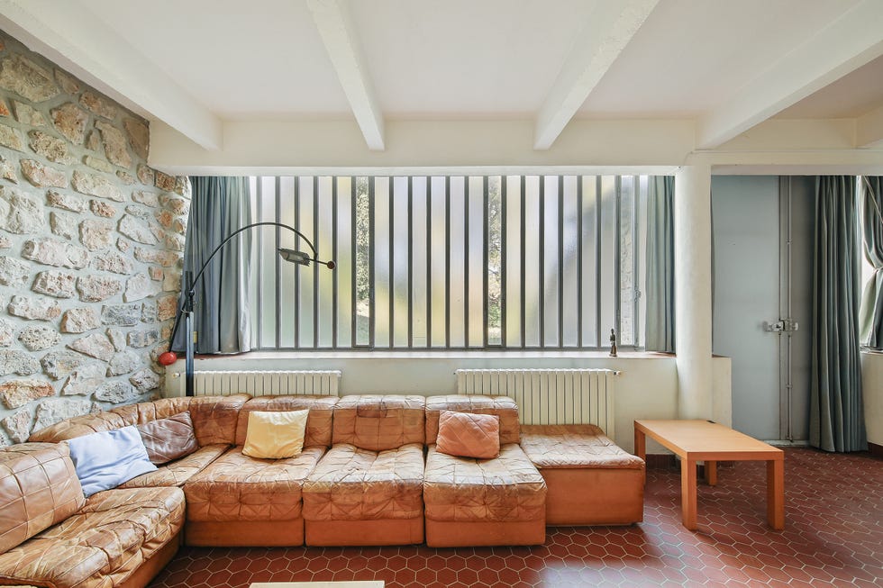 Interior lounge space with unique architectural features.