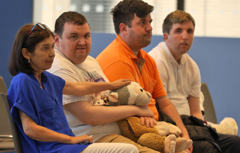 OACS Ireland co-founder Karen Keely with her sons Harry, Lorcan, and Lee, at the 2024 announcement of the public inquiry into the prescribing of anti-epilepsy medication sodium valproate to pregnant women. Picture: Colin Keegan/Collins 