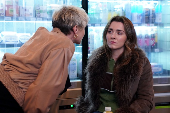 Nicola gets in Penny's face in a scene from EastEnders