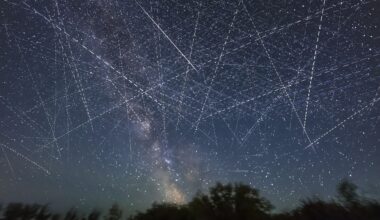 As a hobbyist astrophotographer, this photograph is breaking my heart. Composite image graphically illustrates the growing number of satellites creating light pollution in the night sky