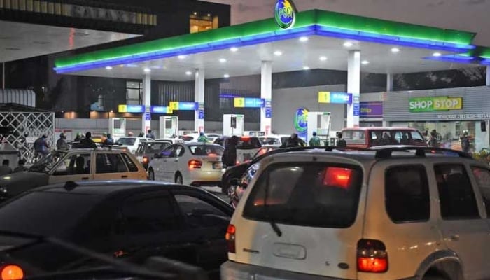 Vehicles lined up at the Pakistan State Oil petrol pump in this undated photo. — Online/File
