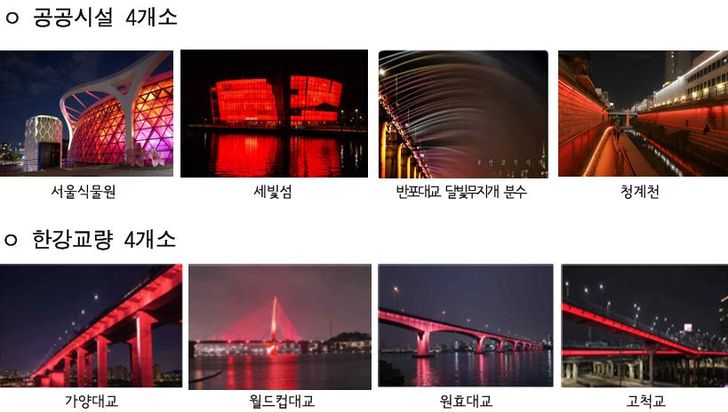 Korea's major landmarks glow in red for the upcoming BTS' comeback show. Courtesy of Seoul Metropolitan Government