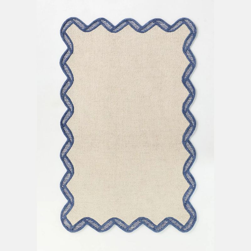 blue and cream scalloped rug