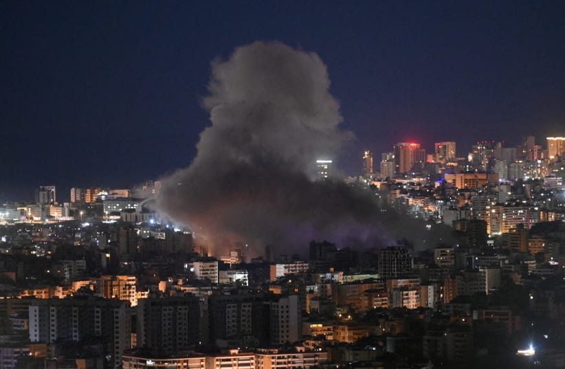 Smoke rises from the site of an Israeli airstrike that targeted an area in Beirut's southern neighborhood on March 5, 2026.