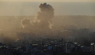 Smoke rises among the residential buildings following the Israeli attack on Dahieh region in Beirut, Lebanon on March 10, 2026.