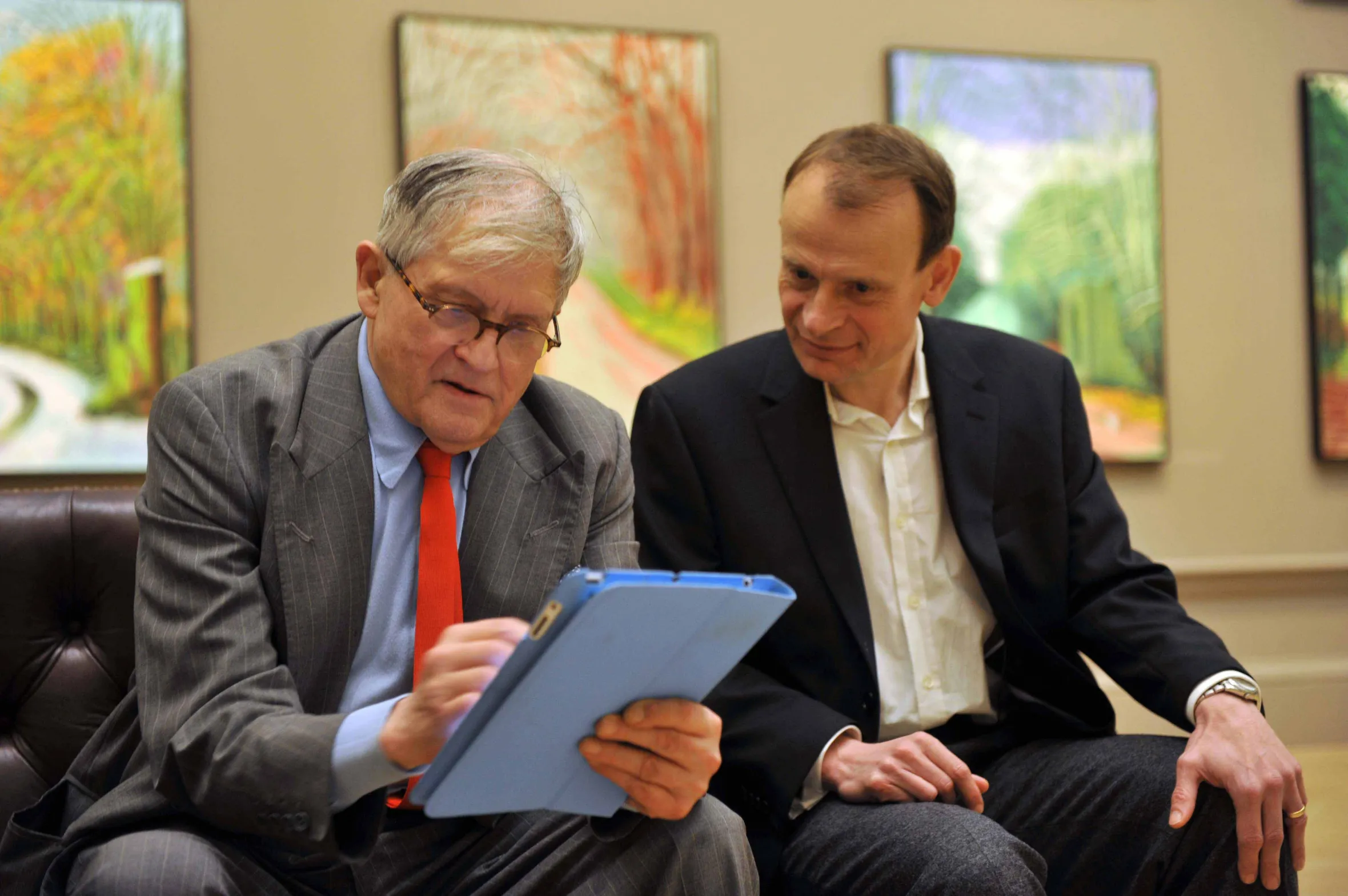 Painter David Hockney being interviewed for the BBC Andrew Marr Show.