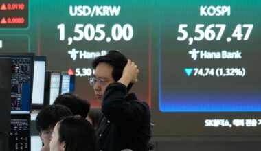 Asian stocks mostly fall and oil climbs again over Iran war de-escalation uncertainties