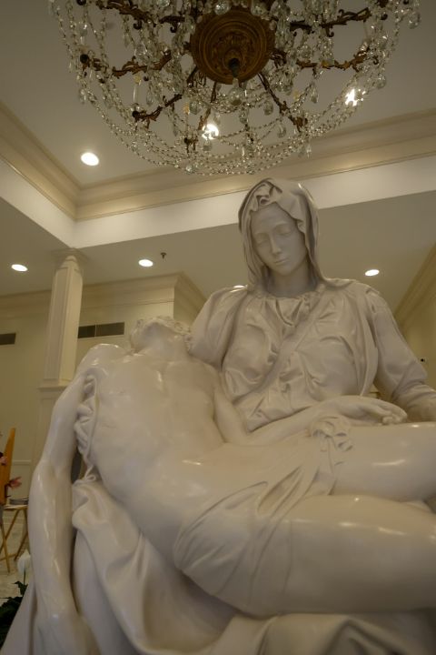 The life-size cast replica of Michelangelo’s Pieta in the narthex of St. Philip the Apostle Church in Franklin. Photo by Katie Peterson.