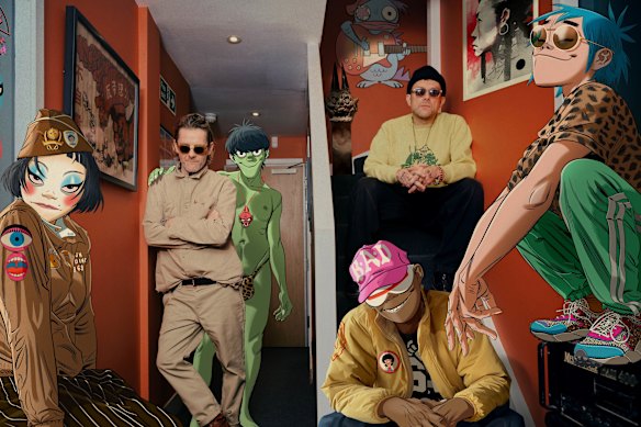 Jamie Hewlett and Damon Albarn and their Gorillaz characters.  