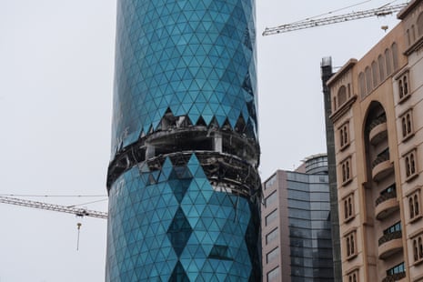 A damaged building in the aftermath of a drone strike in the Seef district of Manama, Bahrain on 10 March.