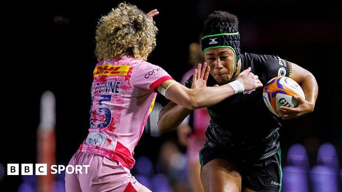 Loughborough Lightning's Sadia Kabeya evades the tackle of Harlequins' Ellie Kildunne during their Premiership Women's Rugby match in October 2025