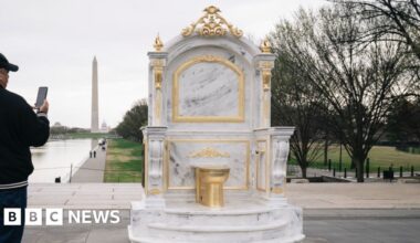 Golden toilet throne art installation appears in DC