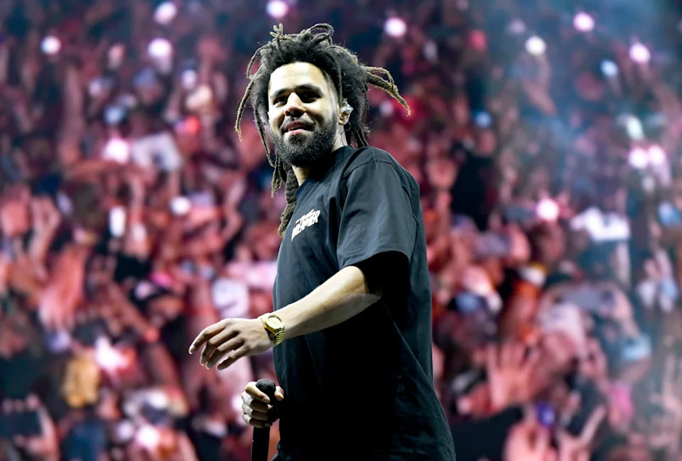 RALEIGH, NORTH CAROLINA - APRIL 02: J. Cole performs during the 2023 Dreamville Music festival at Dorothea Dix Park on April 02, 2023 in Raleigh, North Carolina. (Photo by Tim Mosenfelder/Getty Images)