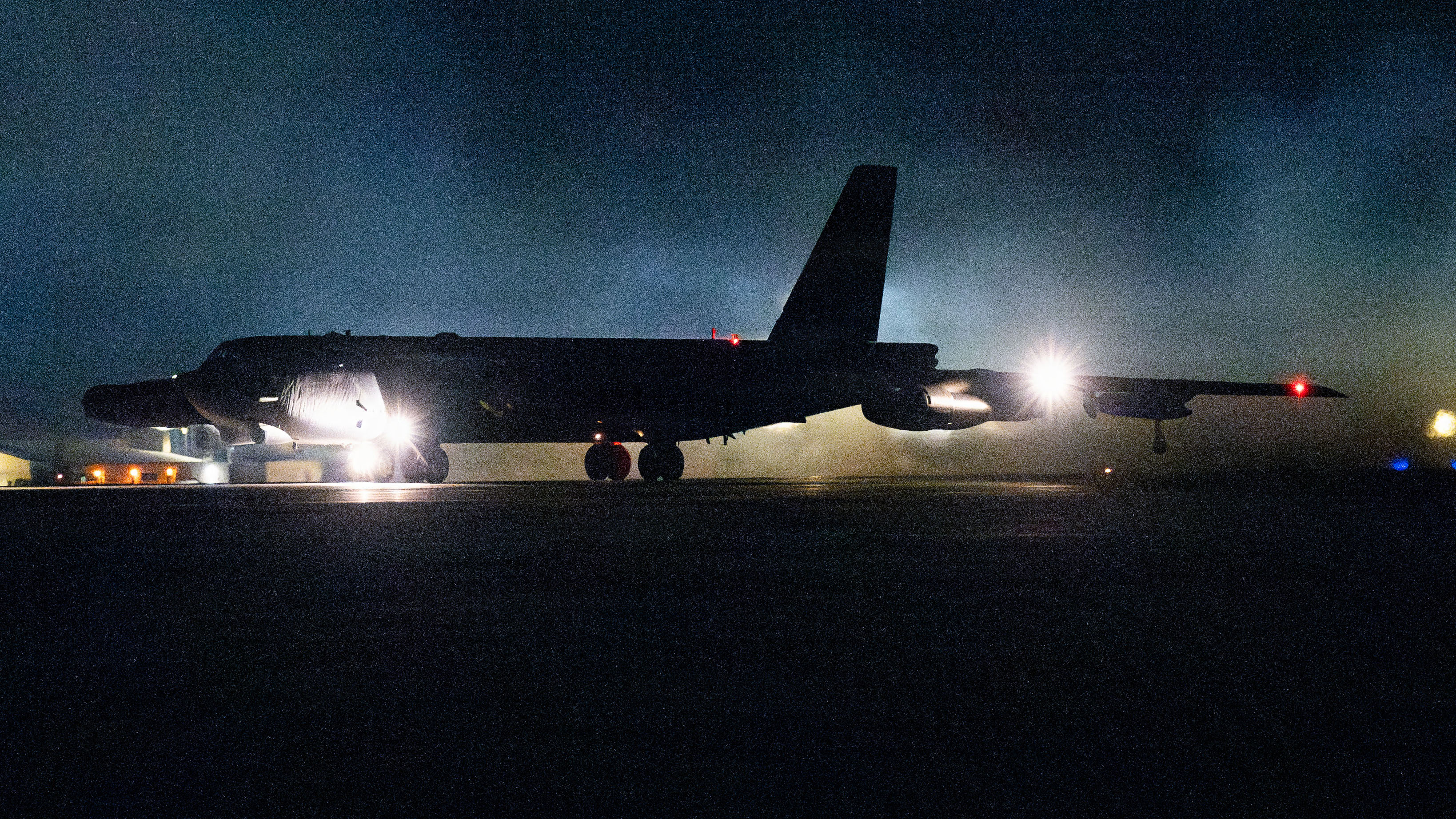 A U.S. Air Force B-52H Stratofortress bomber taxis for takeoff in support of Operation Epic Fury, March 2, 2026. (U.S. Air Force Photo)
