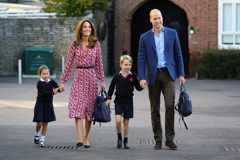 Kate Middleton and Prince William with Prince George and Princess Charlotte on their way to school in September 2019.Credit: Getty Images