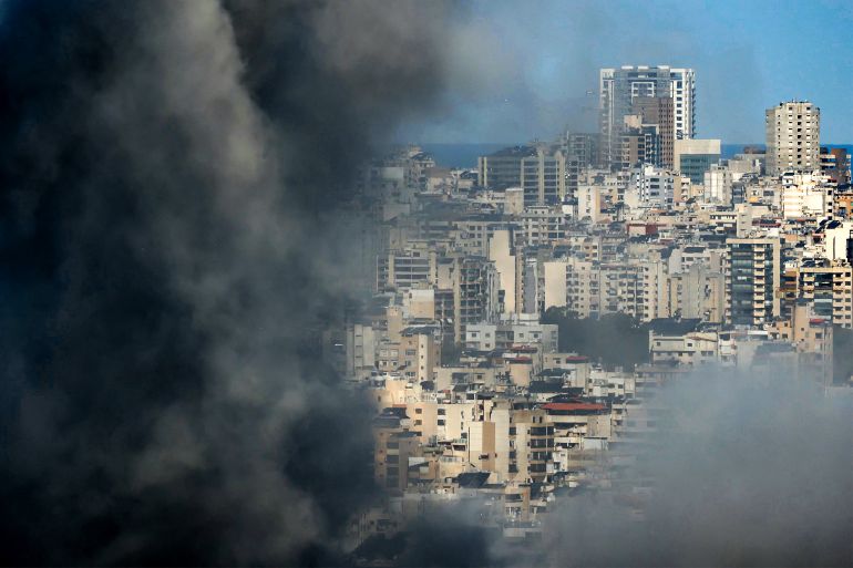 A smoke cloud erupts from the site of an Israeli airstrike on Beirut's southern suburbs, Lebanon on March 9, 2026.