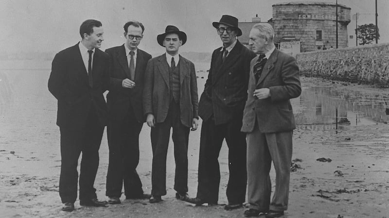 The first Bloomsday trip to the Joyce Tower in 1954, from left: John Ryan, Anthony Cronin, Brian O’Nolan, Patrick Kavanagh and Tom Joyce.