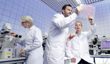 Researchers examining tumor