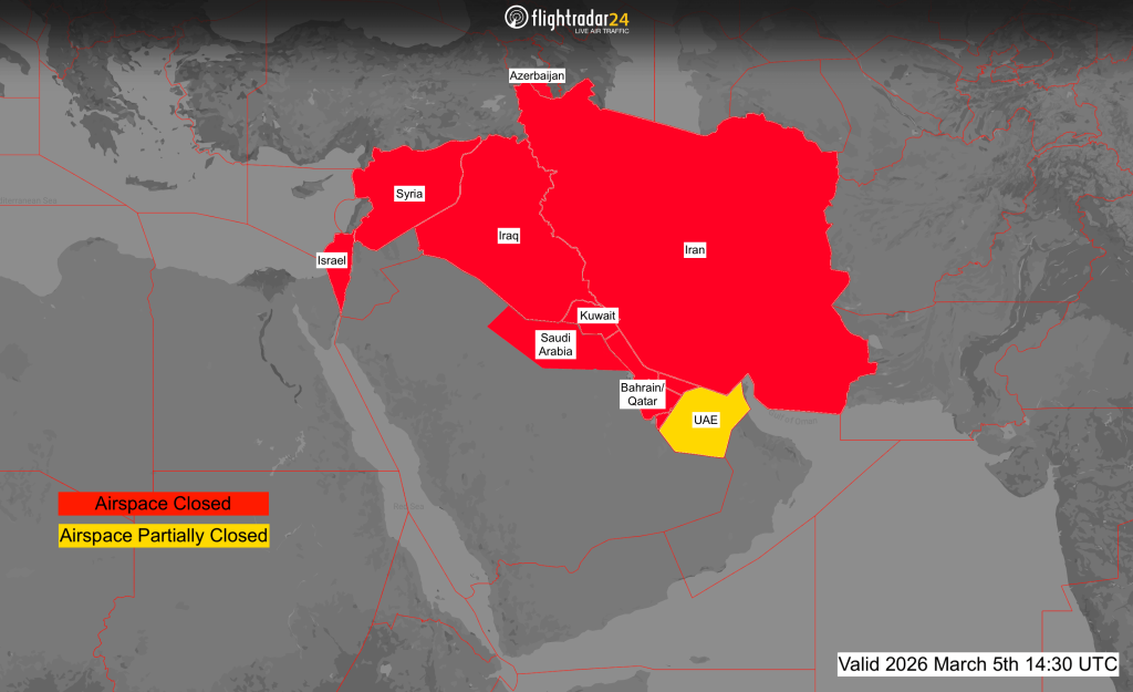 Airspace closures March 5th
