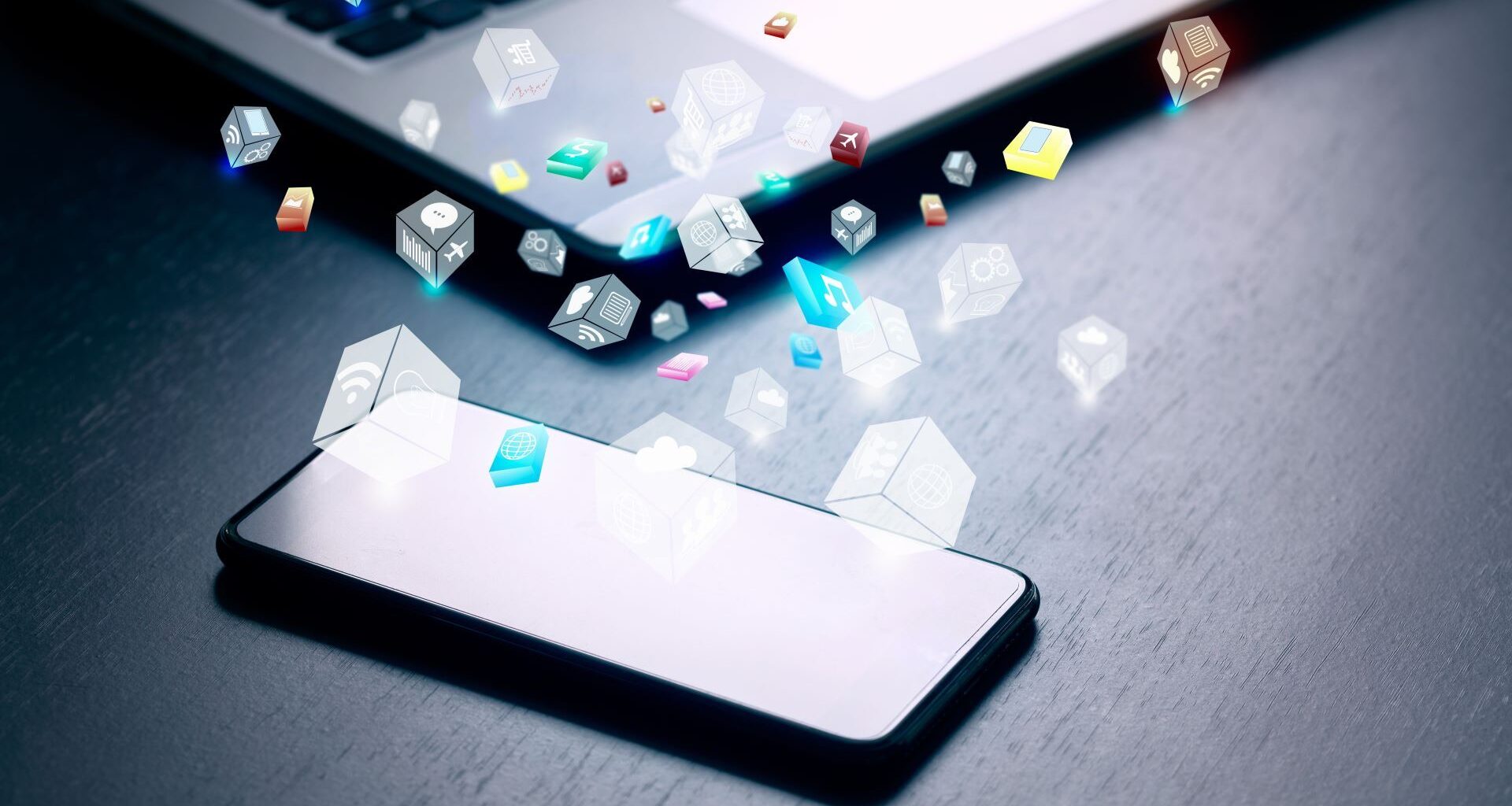 A concept image of apps pouring out of a phone