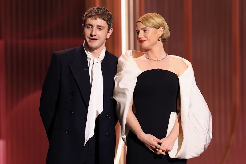 Paul Mescal and Jessie Buckley speak onstage during the 32nd Annual Actor Awards at Shrine Auditorium and Expo Hall in Los Angeles. Photograph: Matt Winkelmeyer/Getty Images
