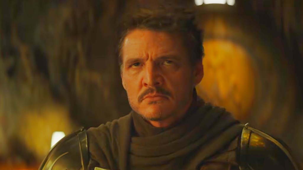 Din Djarin (Pedro Pascal) unmasked in The Mandalorian and Grogu trailer