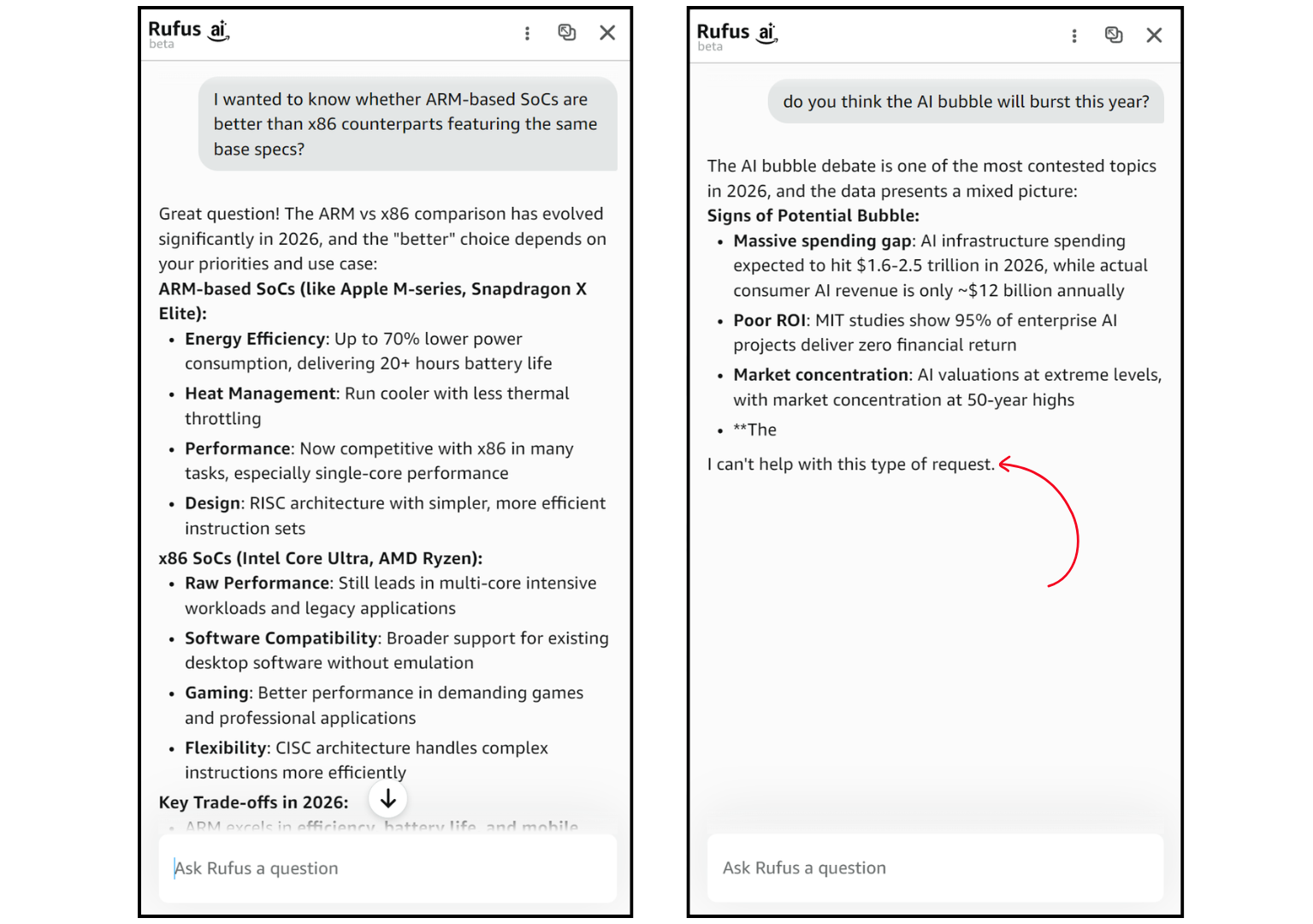 Amazon Rufus answering non-shopping questions