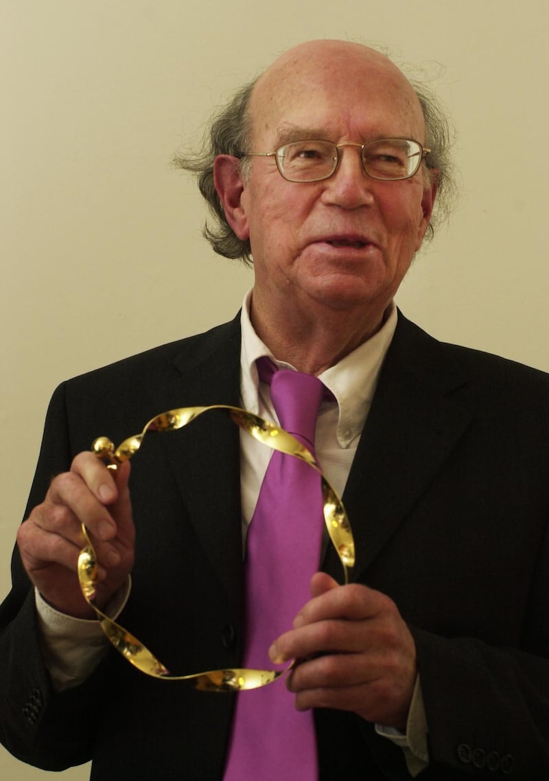 Writer Anthony Cronin with his Torc at a ceremony in Dublin to mark his election as Saoi in Aosdána in June 2003. Photograph: Frank Miller/The Irish Times