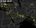 Flight maps show airlines rerouting to avoid Middle East conflict. Source: Flightradar24