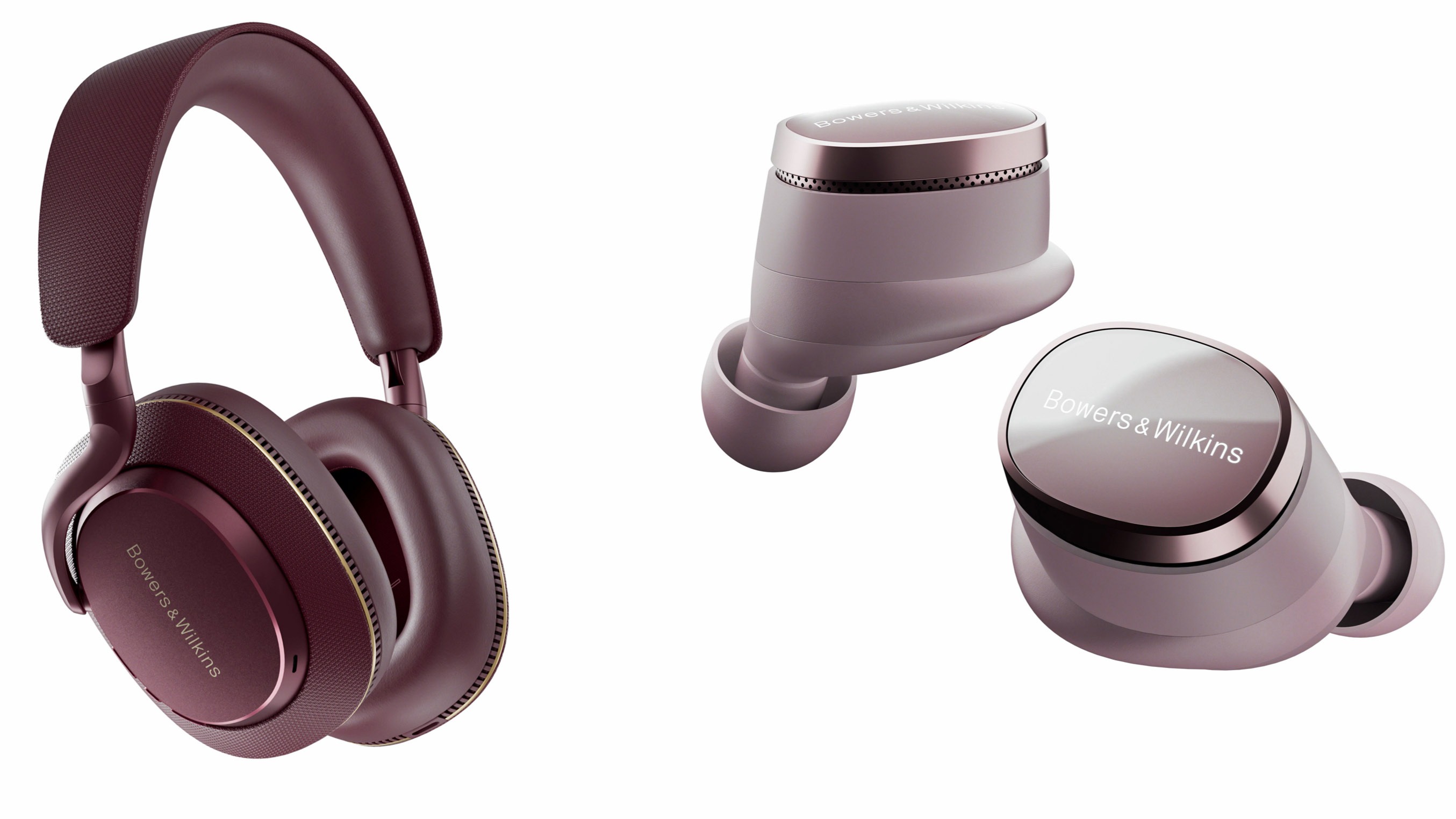 Bowers &amp; Wilkins Px7 S3 and Pi8 in red finishes on a white background