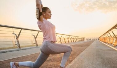 woman stretching before an early morning run