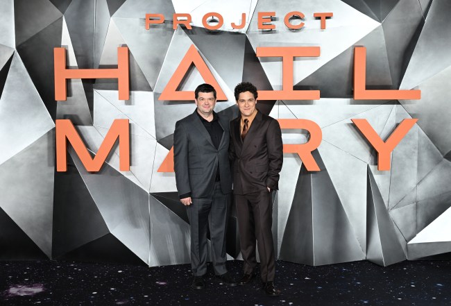 LONDON, ENGLAND - MARCH 09: Chris Miller and Phil Lord attend the World Premiere of Project Hail Mary at Cineworld Leicester Square on March 09, 2026 in London, England.. The film is exclusively in cinemas on 19 March 2026.  (Photo by Kate Green/Getty Images for Sony Pictures Entertainment)