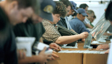 Digging through vinyl records