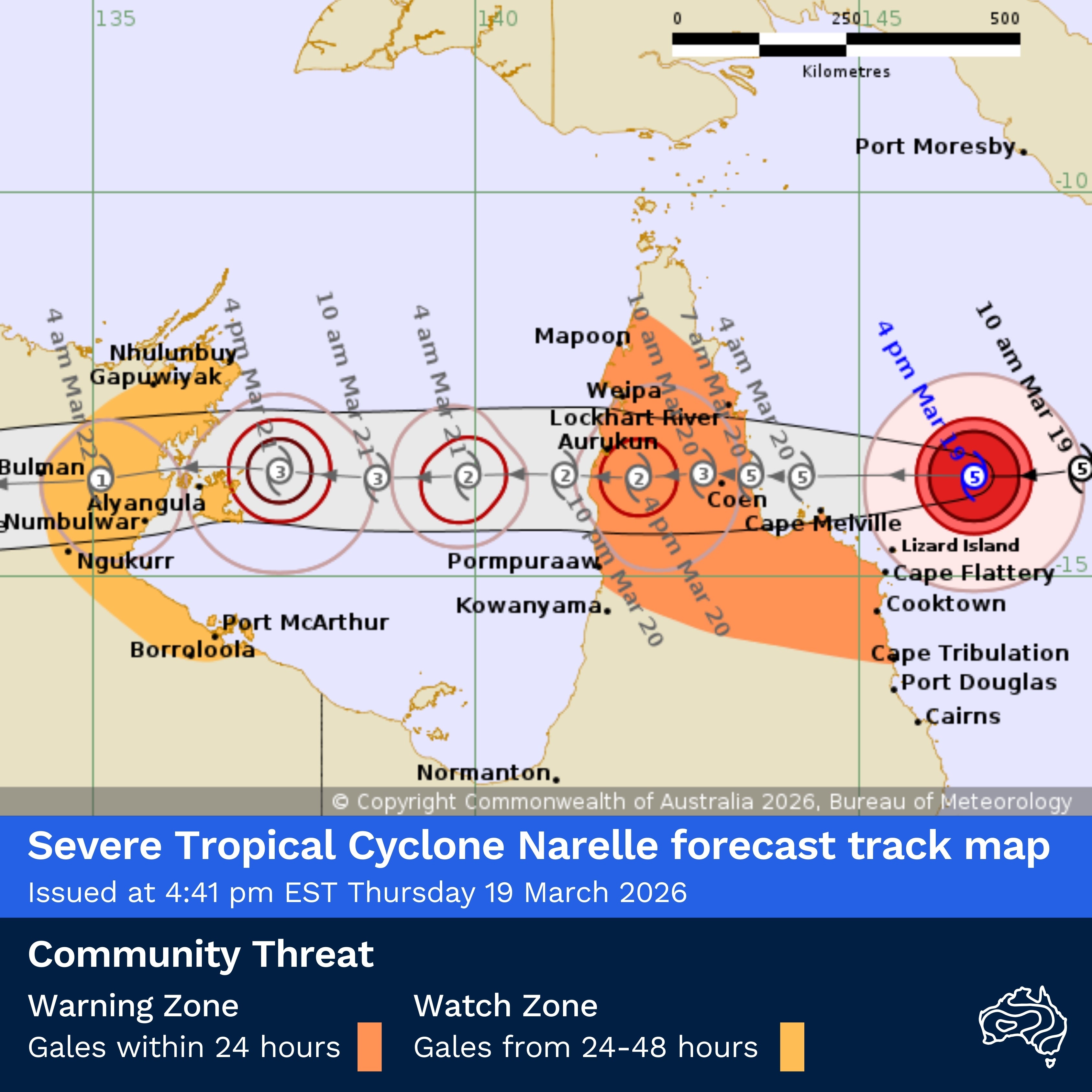 Map shows projected path of several tropocal storm Narelle