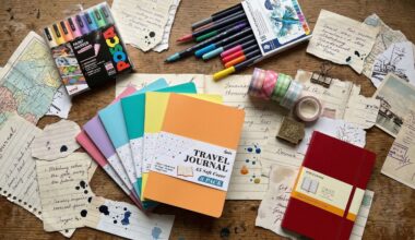 Craft journalling supplies on a desk