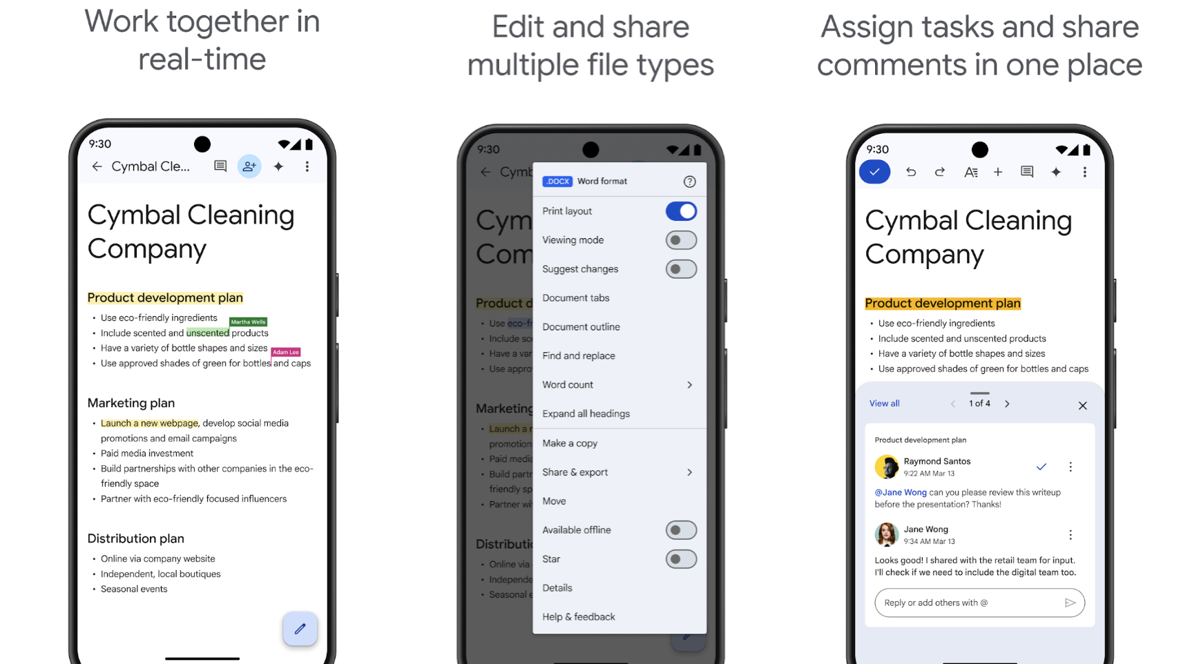 Screenshots of Google Docs on Android