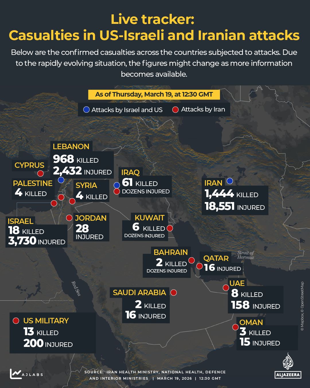 INTERACTIVE - DEATH TOLL - tracker - war - US Israel and Iran attacks - March 19, 2026-1773925057