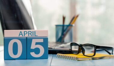 Calendar showing the date of 5th April on desk in a house