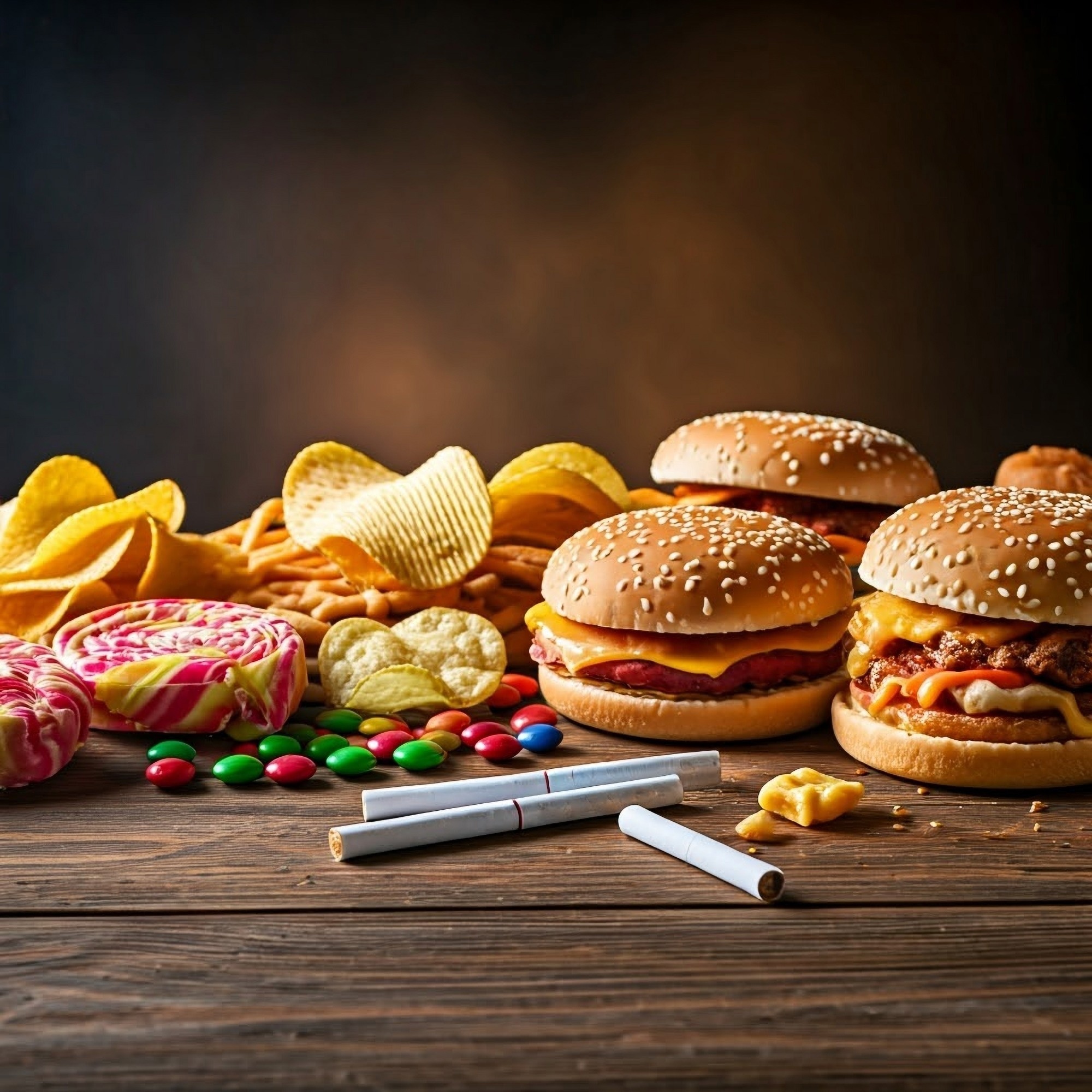 processed junk food and cigarettes