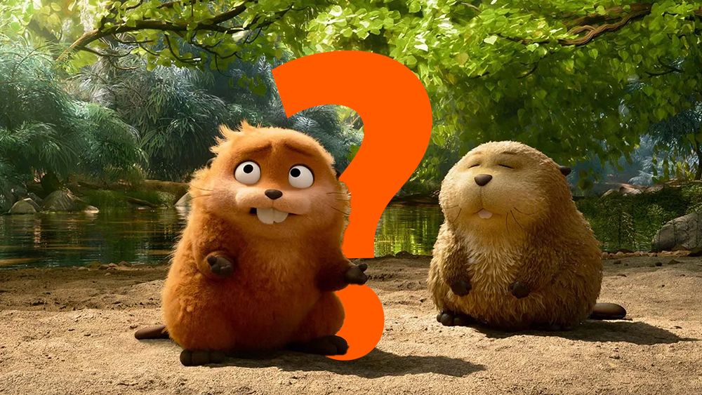 An image of beavers from the Pixar movie Hoppers along with a big orange question mark