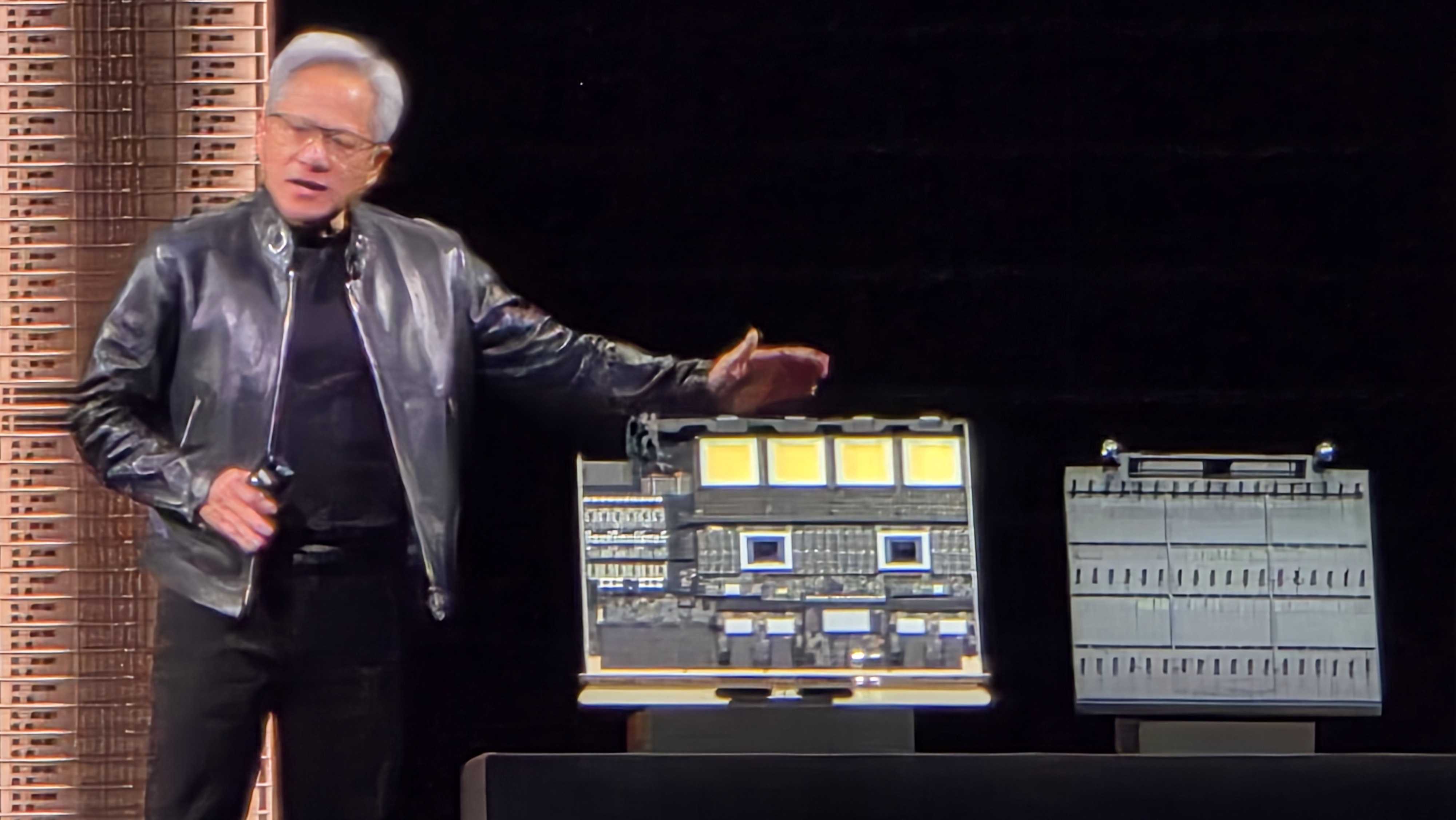 Nvidia CEO showing off Vera Rubin at GTC 2026.